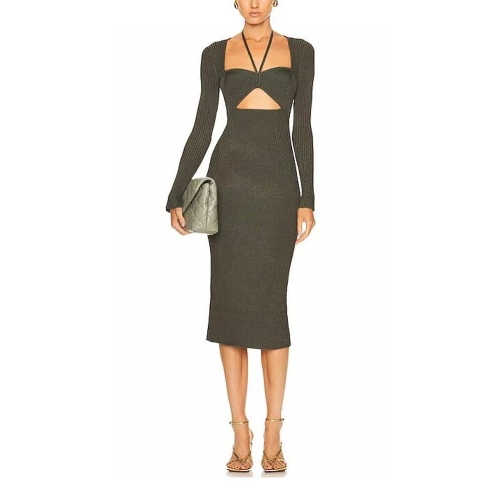 NWT Johnathan Simkhai Danika Marled Long Sleeve Cut Out Rib Midi Dress Size M